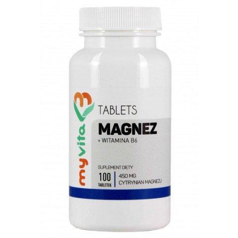 MyVita Magnez + Witamina B6 100tabl. - Cytrynian magnezu 450mg + Wit B6 1,4mg MyVita Magnez + Witamina B6 100tabl. - Cytrynian magnezu 450mg + Wit B6 1,4mg