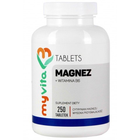 MyVita Magnez + Witamina B6 250tabl. - Cytrynian magnezu 450mg + Wit B6 1,4mg MyVita Magnez + Witamina B6 250tabl. - Cytrynian magnezu 450mg + Wit B6 1,4mg