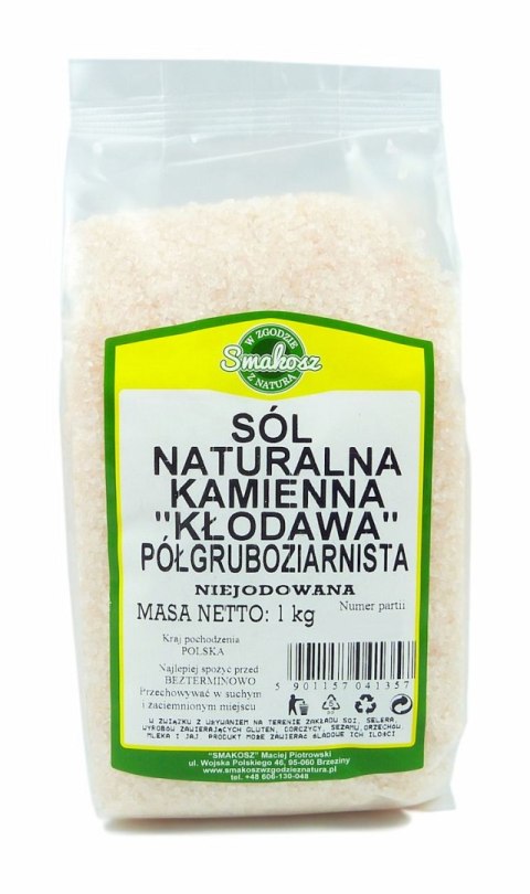 SMAKOSZ Sól kłodawska półgruboziarnista naturalna kamienna niejodowana 1kg SMAKOSZ Sól kłodawska półgruboziarnista naturalna kamienna niejodowana 1kg