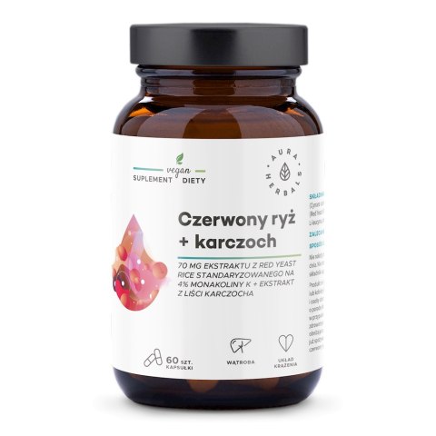 AURA HERBALS Czerwony ryż + karczoch 60 veg. kaps. (2,8mg monakoliny) AURA HERBALS Czerwony ryż + karczoch 60 veg. kaps. (2,8mg monakoliny)