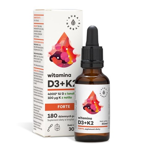 AURA HERBALS Witamina D3 4000 IU + K2 Forte - krople 30ml AURA HERBALS Witamina D3 4000 IU + K2 Forte - krople 30ml