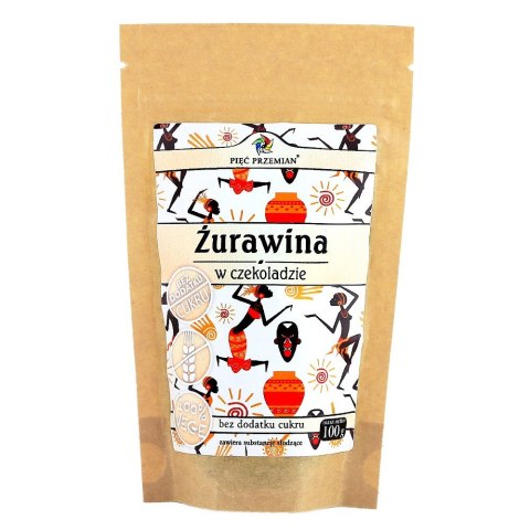 PIĘĆ PRZEMIAN Żurawina w czekoladzie bez cukru bezglutenowa 100g PIĘĆ PRZEMIAN Żurawina w czekoladzie bez cukru bezglutenowa 100g