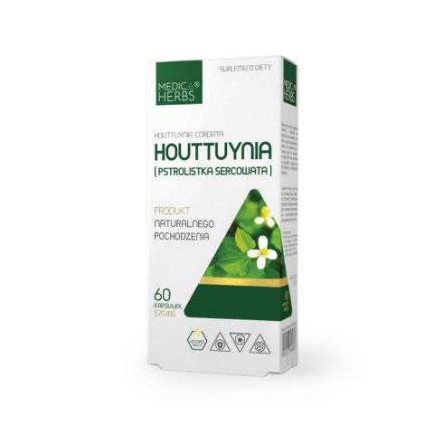 MEDICA HERBS Houttuynia (Pstrolistka Sercowata) 520mg, 60 kaps. MEDICA HERBS Houttuynia (Pstrolistka Sercowata) 520mg, 60 kaps.