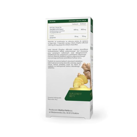 MEDICA HERBS Imbir Lekarski 600mg, 60 kaps. MEDICA HERBS Imbir Lekarski 600mg, 60 kaps.