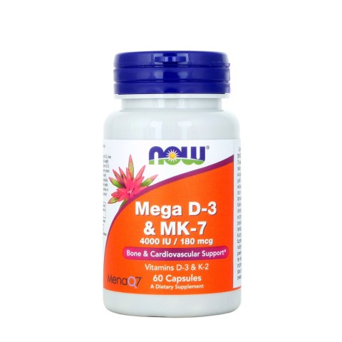 NOW FOODS Mega D-3 & K-2 MK-7 60kaps. (4000IU/180mcg) NOW FOODS Mega D-3 & K-2 MK-7 60kaps. (4000IU/180mcg)