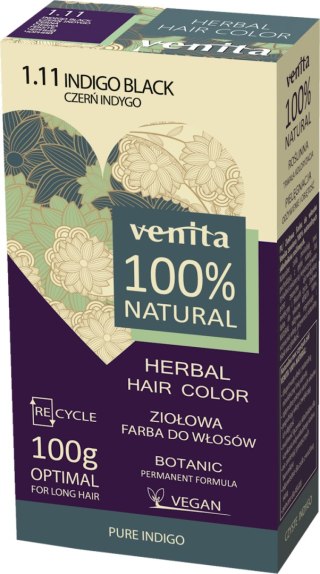 VENITA 100% ziołowa farba do włosów 1.11 czerń indygo 100g