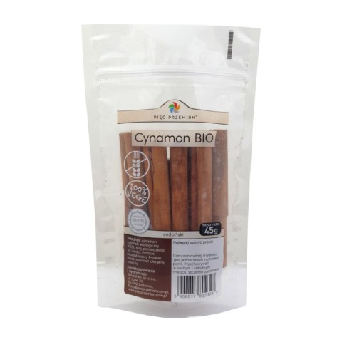 PIĘĆ PRZEMIAN Cynamon cejloński bezglutenowy BIO w laskach 45g PIĘĆ PRZEMIAN Cynamon cejloński bezglutenowy BIO w laskach 45g