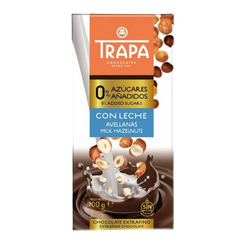 TRAPA Czekolada mleczna z orzechami laskowymi bez dodatku cukru bezglutenowa 100g TRAPA Czekolada mleczna z orzechami laskowymi bez dodatku cukru bezglutenowa 100g
